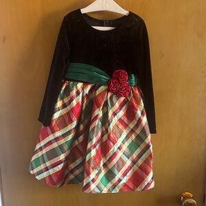 Bonnie Jean Black Velvet Dress with Red Plaid Skirt
